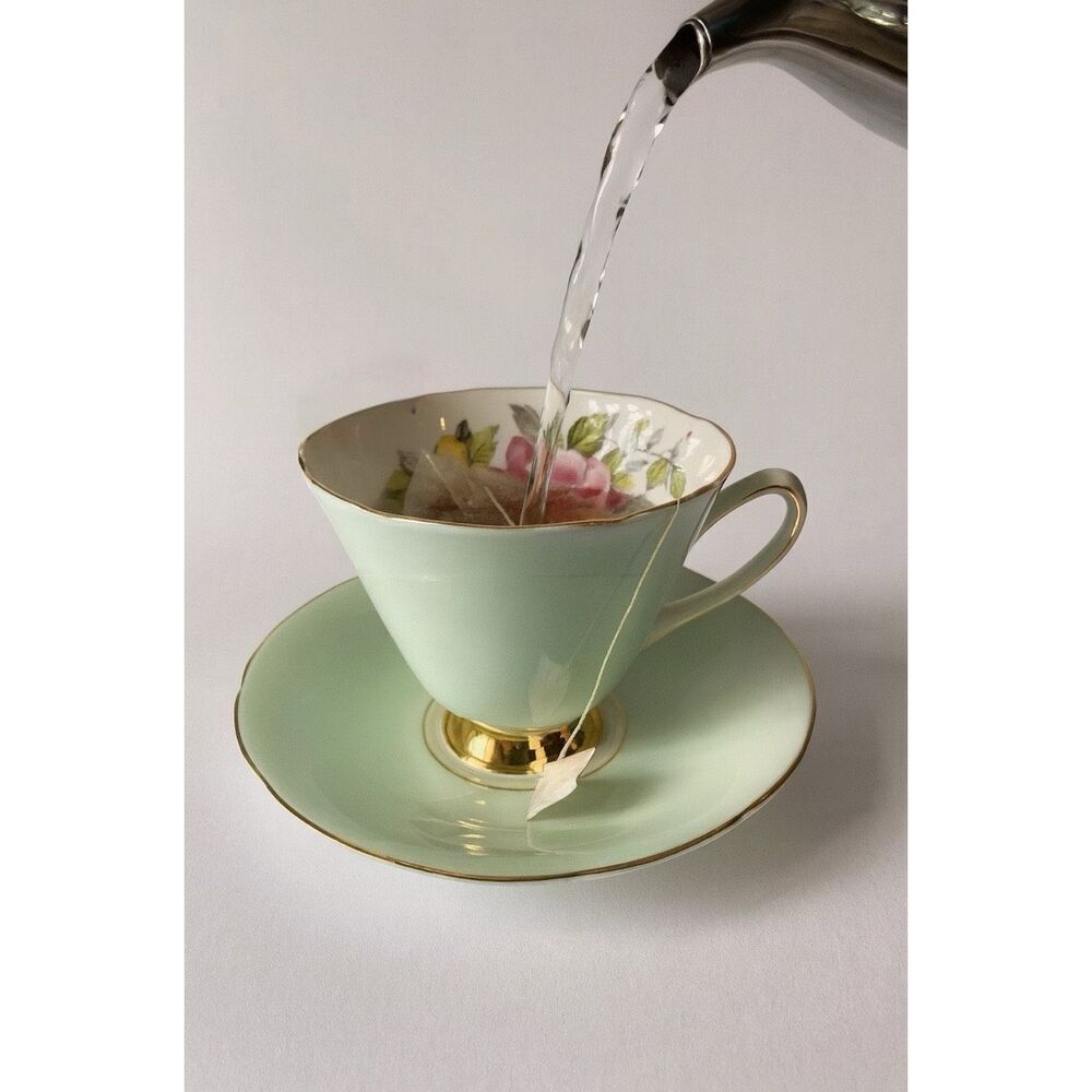 Old Royal Bone China England. Soft green & roses 1940’s
